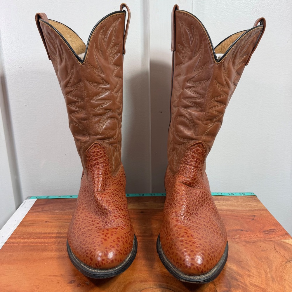Mens VTG B.A. Mason Palomino Cowboy Western Boots Cognac Brown Bullhide Leather
